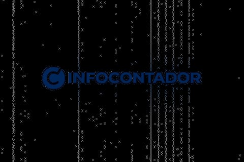 Infocontador logo displayed on a dark background with digital data stream visualization